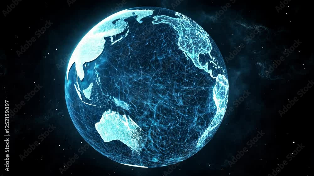 Poster illuminated globe showcasing global connectivity and technological advancements in a digital univers