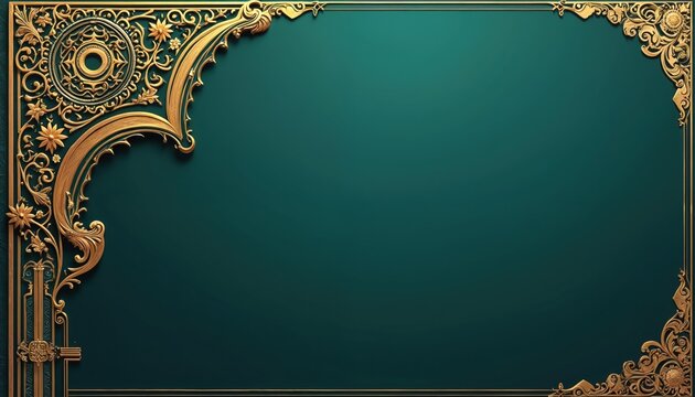 Islamic arabesque ornament border on gold background. Elegant arabic design frame. Ornate decor element with floral patterns for Ramadan, greeting cards. Luxury vintage wallpaper design.