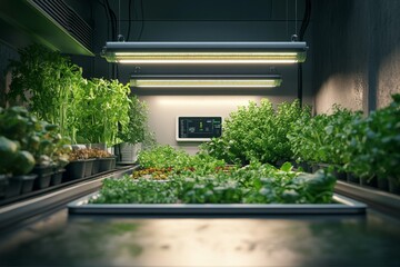 Modern indoor garden with lush green plants and natural lighting