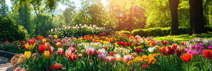 Copy space in april spring time, flower, young tree, waterfall, sunrise. Bloom easter resurrection good friday holy week earth day arbor day. Cherry blossom april fool day renewal growth, greenery.