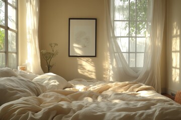 Cozy and minimalistic bedroom with soft natural lighting