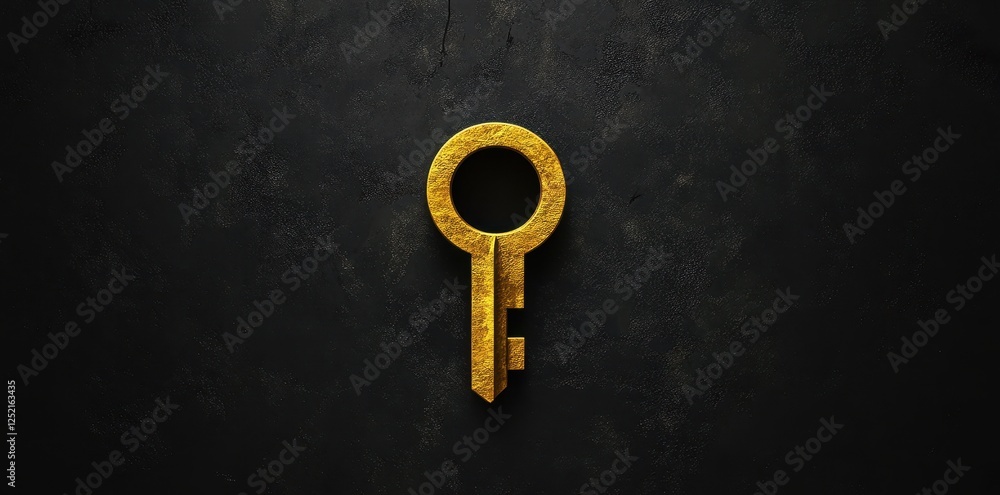 Poster golden key centered against a dark textured background