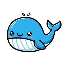Cute Cartoon Blue Whale Character Clip Art Illustration