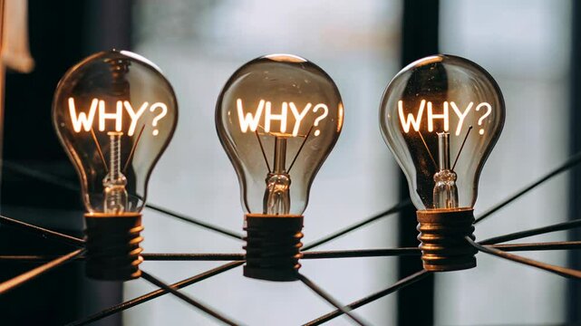 5 WHY analysis concept, Three light bulbs with WHY illuminated inside.