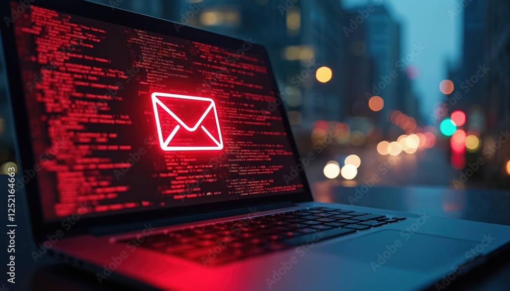 Poster ransomware email displayed on computer screen. cybersecurity concept illustration. phishing attack, 