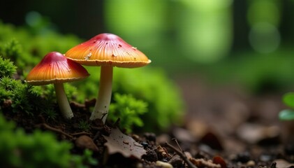 Mushrooms growing in a circle on forest floor, naturalgrowth, organic, nature