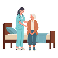 Nurse helping a senior get out of bed
