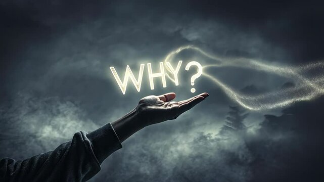 5 WHY analysis concept, Mysterious hand holding glowing word WHY