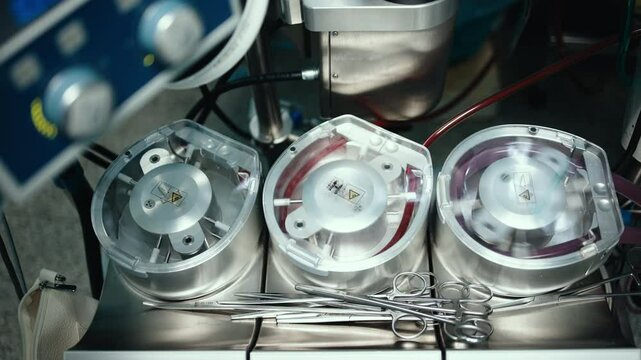 Bypass circulation unit in the operating room during heart surgery. Concept: advanced medical technologies ensuring safety and a successful outcome in complex procedures.