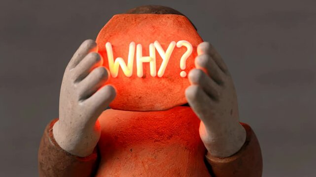 5 WHY analysis concept, A character holding a sign that says WHY