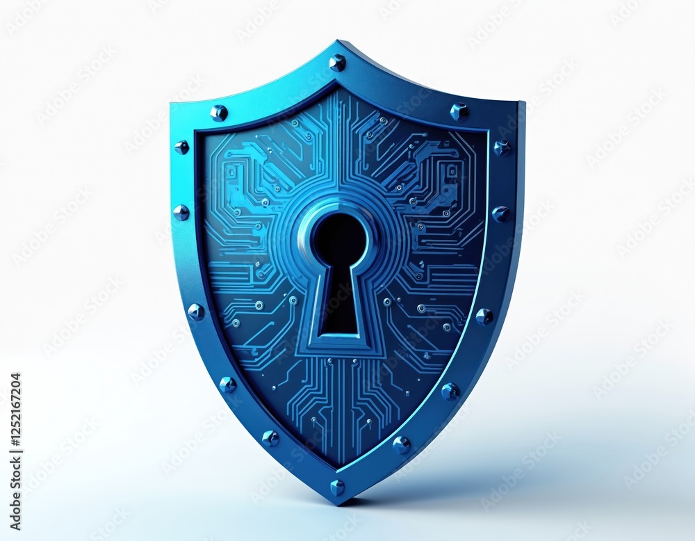 Aufkleber cyber security illustration. blue shield with keyhole and circuit board pattern protects digital dat