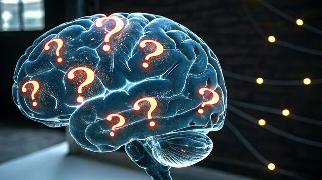 5 WHY analysis concept, Brain with glowing question marks concept illustration