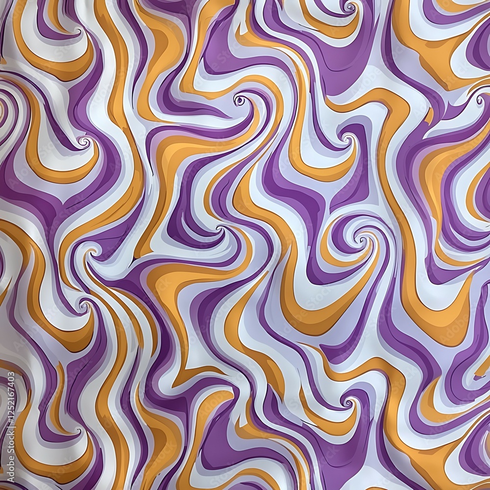 Poster colorful abstract swirl pattern featuring purple, orange, and white tones, creating a dynamic and pl