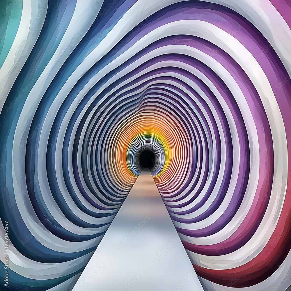 Poster vibrant, swirling tunnel with a bright center, creating a mesmerizing path of color and depth. retro