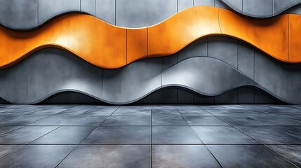 Abstract Grey and Orange Wave Wall Design