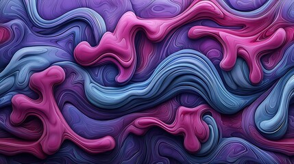 Obraz premium Colorful abstract waves intertwine in shades of purple and pink, creating a vibrant, textured visual experience. retro 70s psychedelic swirls