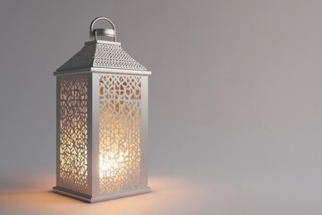 Elegant metallic lantern casting a warm glow, set against a soft gradient background