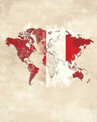 World Map With Peru Flag Overlay On Aged Background