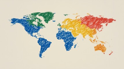 Obraz premium Colorful Sketch of the World Map Hand Drawn on a Beige Background