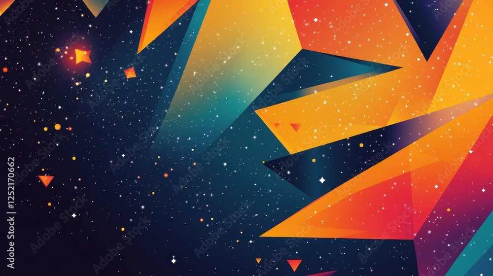 Poster geometric shapes float against a starry outer space background