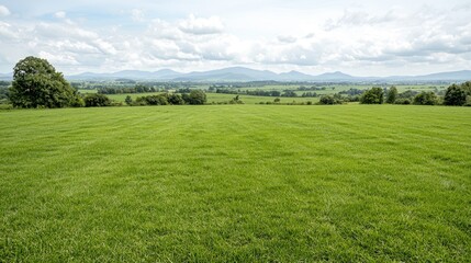 Obraz premium Rolling green hills landscape view, farmland background