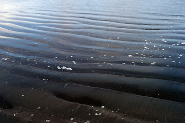 広大な砂浜の先に延々と広がる太平洋。波が絶え間なく打ち寄せ、そして引いていく。決して留まることは無い。音を立てて寄せる波。そして音もなく砂浜を滑るように押し寄せて来る波。小さな泡を砂浜の上に残していく。太陽の光が眩しいほどに波を輝かせる。誰も居ない海。静寂な時が流れていく。のどかな風景。時が経つのも忘れて私はいつまでもこの景色を眺めていた。