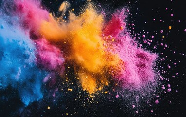 Fototapeta premium Colorful powder explosion, dark background, vibrant, creative design