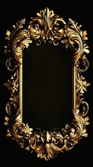 Ornate golden frame with intricate floral designs surrounds black space