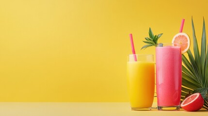 Refreshing Tropical Fruit Smoothies with Colorful Straws and Citrus Slices