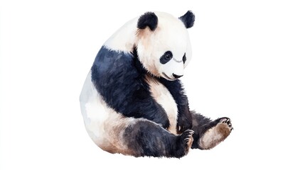 Naklejka premium Adorable Watercolor Illustration of a Sitting Panda Bear