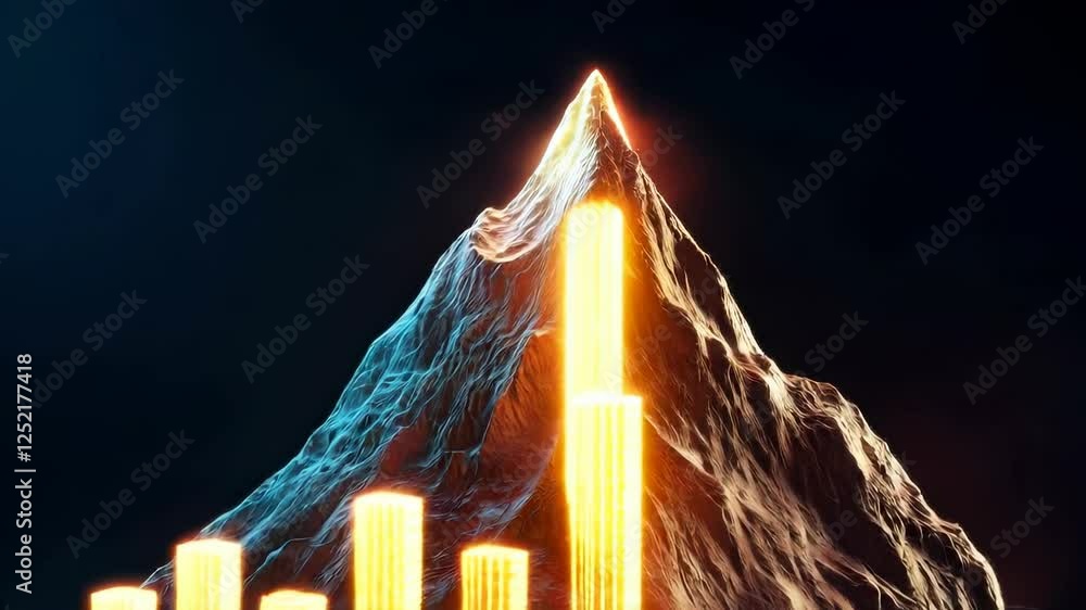 Aufkleber digital mountain peak surrounded by glowing bar graphs with futuristic data visualization elements