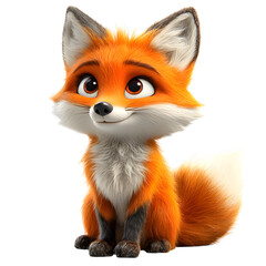 Cartoon Fox with Big Eyes Isolated on Transparent Background