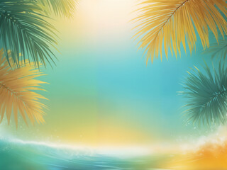 Abstract glow Summer holiday defocused template. Blue, green, yellow, orange gradient banner. Warm and cold blurred texture background