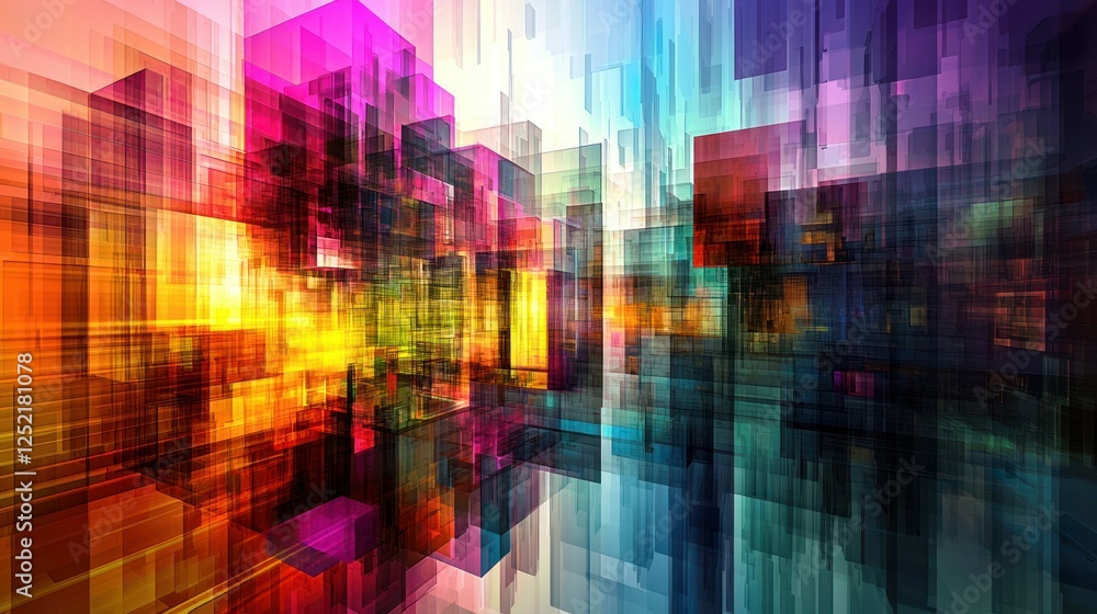 Poster A colorful abstract representation of property development processes in digital art. 