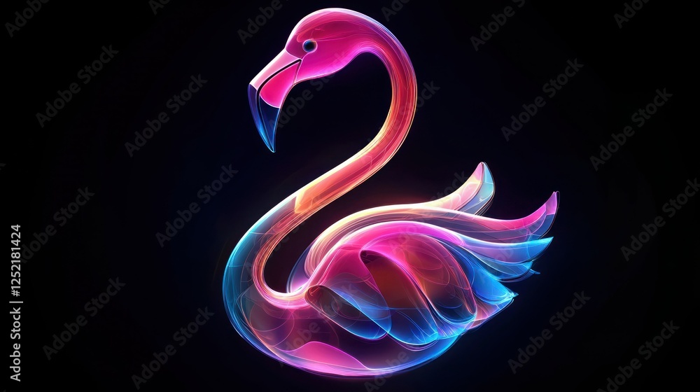 Poster A colorful flamingo icon featuring stylized details, ideal for websites or mobile apps. 