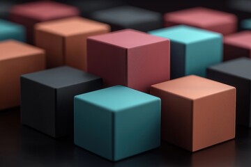 Obraz premium Vibrant arrangement of various textured cubes in shades of teal, burgundy, and black creates an engaging visual experience