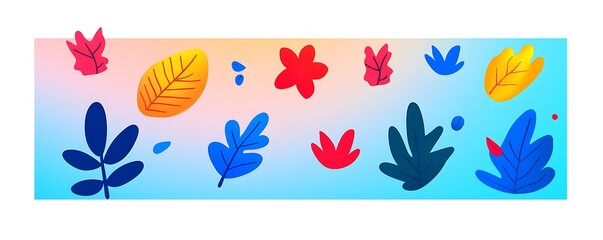 Abstract Colorful Autumn Leaves and Floral Design on Gradient Background