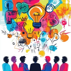 Group of people generate creative ideas in a colorful style