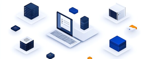 Obraz premium Isometric Illustration of Cloud Computing Network and Data Servers