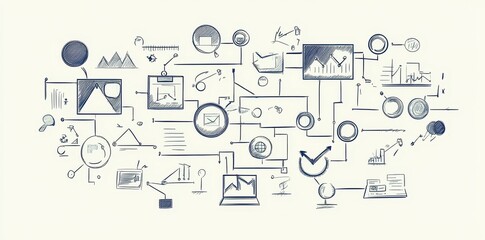 Fototapeta premium Conceptual sketch of an interconnected business process and communication network