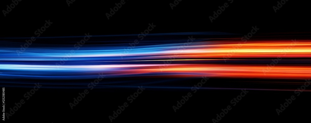 Poster abstract colorful light trails on black background, dynamic movement and energy concept