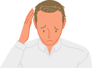 AGA：薄毛を気にして頭に手を当てる若い男性