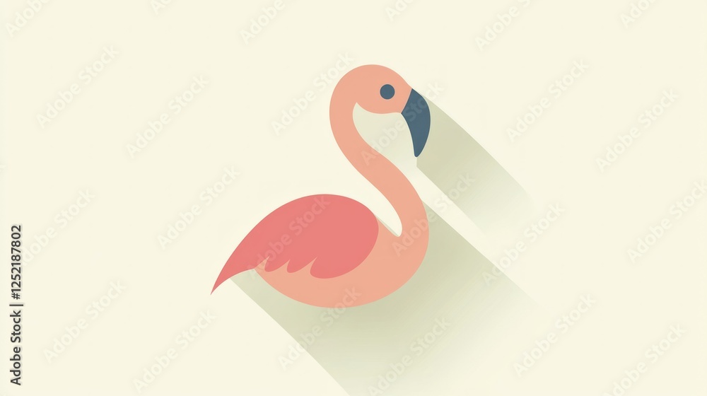 Poster A flat vector flamingo icon in pastel shades for web use, with clean lines and subtle details. 