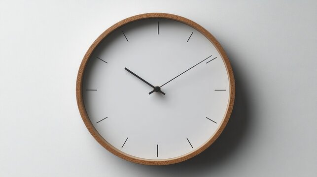 minimalist wall clock Scandinavian design top-down view soft lighting shadows white background simplicity timekeeping