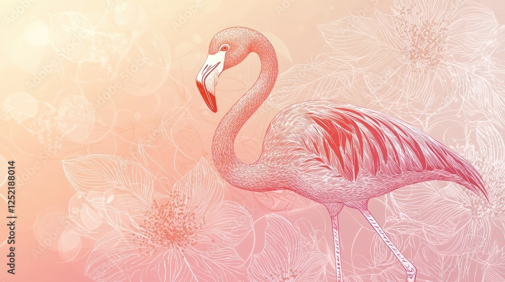 Aufkleber A floral flamingo design with delicate petal patterns blending into the bird's outline. 
