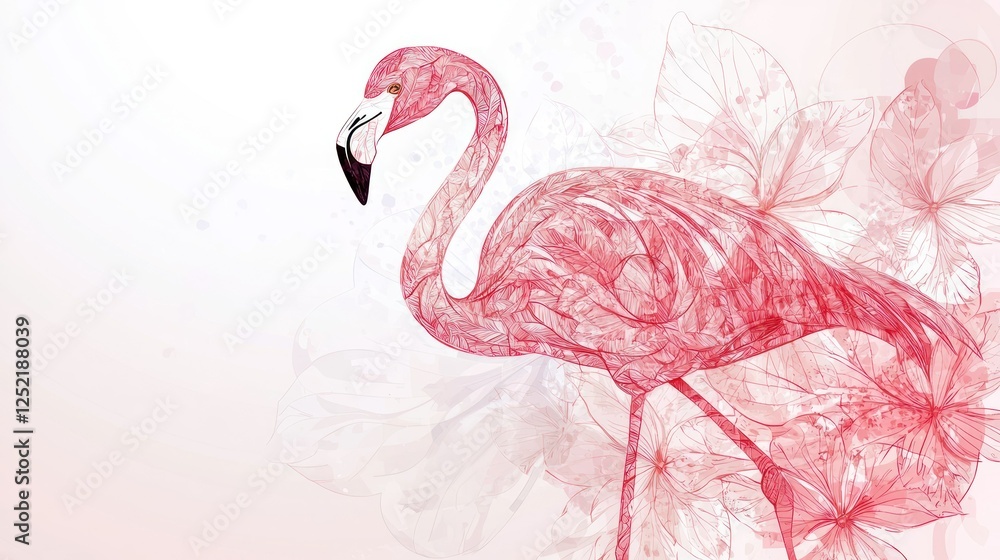 Poster A floral flamingo design with delicate petal patterns blending into the bird's outline. 