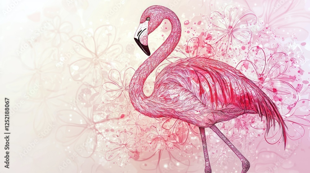 Poster A floral flamingo design with delicate petal patterns blending into the birdâ€™s outline.