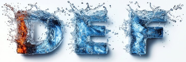 Hyper-Realistic Water Splash Letters D E F Fluid Motion Typography