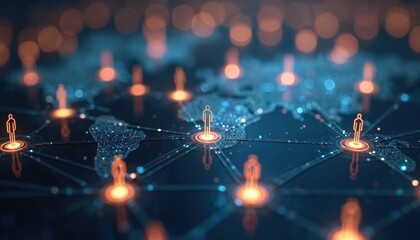 Illustration of global business network connections. Corporate networking concept. Digital artwork of communication technology, cyberspace, worldwide reach, international teamwork, collaboration,