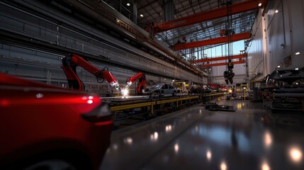 Robotic car assembly line, factory, welding, automation